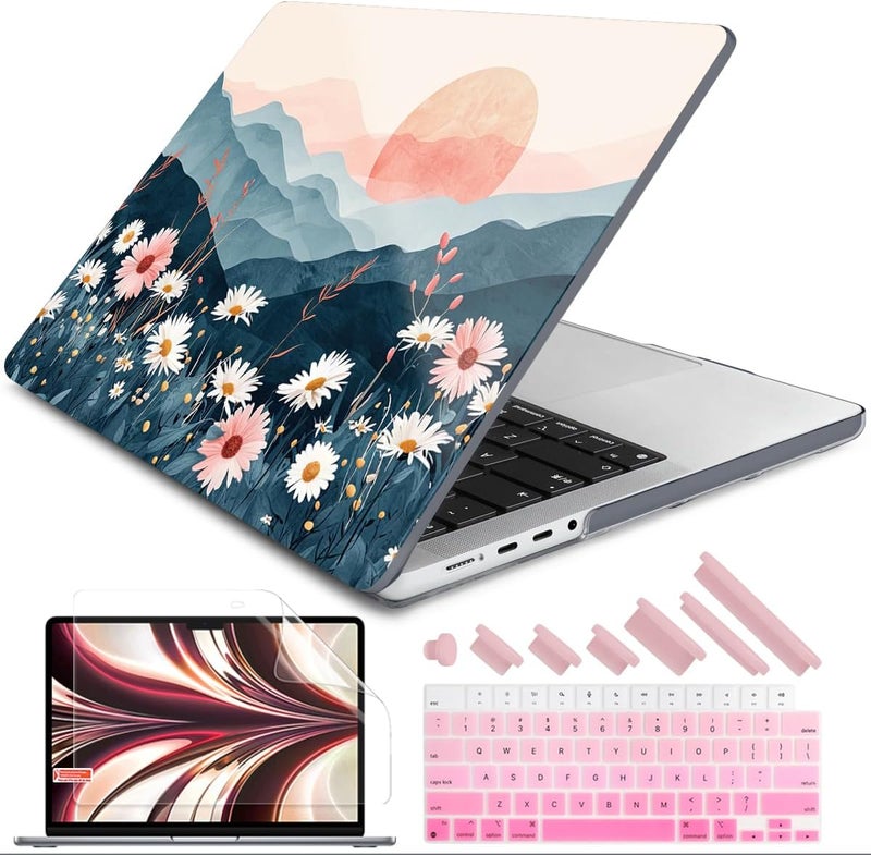 DONGKE Case for M5 MacBook Pro 14 inch 2025 2024-2021 M4 M3 M2 M1, Plastic Hard Shell Cover Compatible with A3434 A3112 A3401 A3185 A2992 A2779 A2442, Retina XDR Display & Touch ID, Sun & Daisies - Image 1
